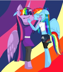 Size: 2584x2976 | Tagged: safe, rainbow dash, twilight sparkle, anthro, g4, female, high res, kissing, lesbian, ship:twidash, shipping, twilight sparkle (alicorn)