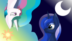 Size: 6776x3936 | Tagged: safe, princess celestia, princess luna, g4, silly face, sun and moon