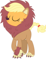 Size: 2791x3579 | Tagged: safe, artist:porygon2z, applejack, big cat, earth pony, lion, pony, g4, scare master, animal costume, applelion, braided tail, clothes, costume, eyes closed, female, high res, mare, simple background, solo, transparent background, vector