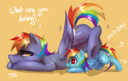 Size: 2200x1400 | Tagged: dead source, safe, artist:my-magic-dream, rainbow blaze, rainbow dash, pegasus, pony, g4, cute, dashabetes, father and daughter, female, filly, filly rainbow dash, scootie belle, scrunchy face, younger