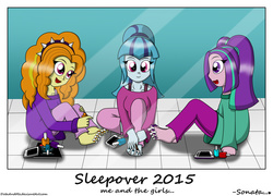 Size: 1820x1310 | Tagged: safe, artist:iamoctopii, adagio dazzle, aria blaze, sonata dusk, equestria girls, g4, my little pony equestria girls: rainbow rocks, adoragio, ariabetes, clothes, cute, dazzlebetes, feet, female, nail polish, pajamas, pedicure, sleepover, sonatabetes, the dazzlings, toenails, toes, trio, trio female