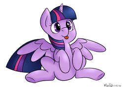Size: 1002x708 | Tagged: safe, artist:melodicmarzipan, twilight sparkle, alicorn, pony, g4, female, mare, silly, silly pony, simple background, sitting, solo, spread wings, tongue out, twilight sparkle (alicorn), white background