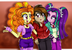 Size: 1000x700 | Tagged: safe, artist:lucy-tan, adagio dazzle, aria blaze, oc, oc:cupcake slash, equestria girls, g4, commission