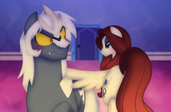 Size: 1255x824 | Tagged: safe, artist:faith-wolff, oc, oc:blade dancer, kaiju pony, pegasus, pony, fanfic:the bridge, bedroom eyes, bladenilla, colored sclera, eyeshadow, female, godzilla (series), horn, lidded eyes, makeup, male, mare, ponified, spacegodzilla, stallion, tricorn, xenilla, yellow sclera