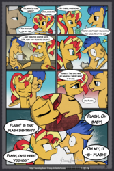Size: 2100x3150 | Tagged: safe, artist:burning-heart-brony, flash sentry, sunset shimmer, pegasus, pony, unicorn, comic:friendship isnt canon, g4, alternate hairstyle, brain freeze, comic, cute, female, flash sentry gets all the mares, food, high res, interrupted, juice, juice box, magic, male, ponytail, shimmerbetes, ship:flashimmer, shipping, shipping denied, straight