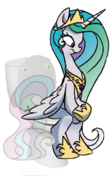 Size: 409x642 | Tagged: safe, artist:jay fosgitt, edit, idw, princess celestia, alicorn, pony, g4, but why, female, mare, potty time, simple background, sitting on toilet, solo, toilet, toilet humor, transparent background