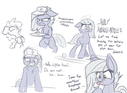 Size: 1280x939 | Tagged: safe, artist:heir-of-rick, limestone pie, g4, angry, cupcake, food, hat, ice cream, sketch, waitress
