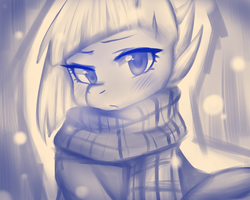 Size: 2500x2000 | Tagged: safe, artist:shilzumi, artist:焰鑰 熾泉, limestone pie, earth pony, pony, g4, blushing, clothes, female, grayscale, high res, mare, monochrome, scarf, simple background, solo