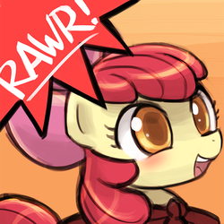 Size: 500x500 | Tagged: safe, artist:lumineko, apple bloom, earth pony, pony, g4, adorabloom, avatar, blushing, bow, cape, clothes, cmc cape, cute, female, filly, hair bow, open mouth, rawr, rawrvatar, solo