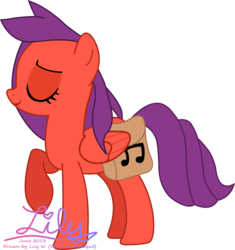 Size: 7042x7500 | Tagged: safe, artist:lilybloom, oc, oc only, oc:berry sweet, pegasus, pony, absurd resolution, backpack, cutie mark, eyes closed, female, mare, music notes, raised hoof, saddle bag, simple background, smiling, solo, standing, transparent background, vector