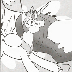 Size: 384x383 | Tagged: artist needed, safe, princess celestia, g4, blushing, female, monochrome, solo, surprised