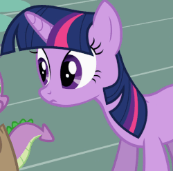 Size: 544x540 | Tagged: safe, screencap, spike, twilight sparkle, dragon, pony, unicorn, g4, the mysterious mare do well, animated, blinking, clothes, cute, female, male, mare, twiabetes, unicorn twilight