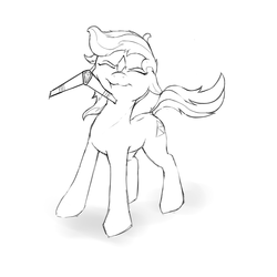 Size: 2100x2100 | Tagged: safe, earth pony, pony, behaving like a dog, boomerang, epona, fail, female, grayscale, high res, mare, monochrome, ponified, solo, the legend of zelda