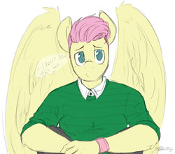 Size: 1235x1090 | Tagged: safe, artist:nolycs, fluttershy, anthro, g4, butterscotch, clothes, male, rule 63, solo, sweater, sweatershy