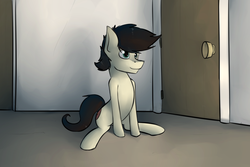 Size: 1280x854 | Tagged: safe, artist:marsminer, oc, oc only, oc:keith, earth pony, pony, bedroom, male, new style, sitting, smiling, solo, stallion
