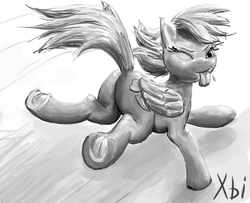 Size: 400x325 | Tagged: safe, rainbow dash, fall weather friends, g4, female, monochrome, running, solo, tongue out