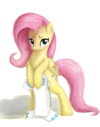 Size: 1100x1400 | Tagged: artist needed, safe, fluttershy, g4, cute, diaper, diapershy, female, non-baby in diaper, roleplay in the comments, simple background, solo, white background