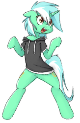 Size: 448x688 | Tagged: safe, artist:hoodie, lyra heartstrings, pony, semi-anthro, g4, bipedal, clothes, dig the swell hoodie, featureless crotch, female, flockmod, hoodie, simple background, solo, white background