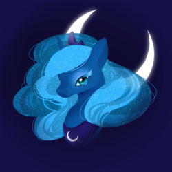 Size: 3000x3000 | Tagged: safe, artist:neko-luvz, princess luna, g4, bust, crescent moon, female, high res, looking at you, portrait, simple background, solo