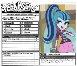 Size: 1043x893 | Tagged: safe, sonata dusk, equestria girls, g4, reference sheet, rpg, teenagers from outer space