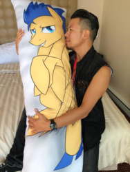 Size: 600x800 | Tagged: safe, flash sentry, human, g4, body pillow, bronycan, irl, irl human, photo, vincent tong, voice actor, voice actors with body pillows