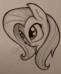 Size: 1024x1246 | Tagged: safe, artist:chrispy248, fluttershy, g4, female, monochrome, solo, traditional art