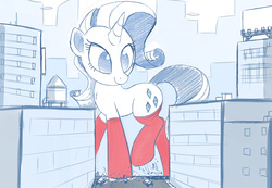 Size: 2000x1381 | Tagged: safe, artist:ncmares, rarity, pony, g4, big-pon, city, clothes, destruction, female, giant pony, macro, socks, solo