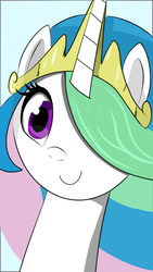 Size: 640x1136 | Tagged: safe, artist:vincentjiang0v0, princess celestia, alicorn, pony, g4, cute, cutelestia, female, hair over one eye, mare, portrait, simple background, smiling, solo