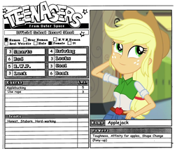 Size: 1043x885 | Tagged: safe, applejack, equestria girls, g4, reference sheet, rpg, teenagers from outer space