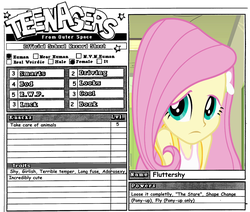Size: 1043x885 | Tagged: artist needed, safe, fluttershy, equestria girls, g4, reference sheet, rpg, teenagers from outer space
