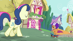 Size: 1280x720 | Tagged: safe, screencap, bon bon, scootaloo, sweetie drops, g4, my little pony: friendship is magic, sleepless in ponyville