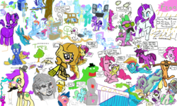 Size: 1632x984 | Tagged: safe, artist:bizzaroghoon, artist:brainflowcrash, artist:flowbish, artist:lilfunkman, artist:living_dead, artist:paul, artist:strangersaurus, artist:undead_rattler, aloe, apple bloom, applejack, bon bon, derpy hooves, doctor whooves, fluttershy, lotus blossom, lyra heartstrings, princess celestia, princess luna, rainbow dash, rarity, scootaloo, smooze, spike, sweetie belle, sweetie drops, time turner, twilight sparkle, alicorn, mothpony, original species, pegasus, pony, snake, zombie, g4, blushing, clothes, collaboration, doctor who, drawpile disasters, eyepatch, eyes closed, female, floppy ears, flying, frown, grin, hanging, heart, looking at you, mare, mlpds, moustache, mumblecore, mural, music notes, open mouth, prone, raised hoof, sitting, slumber party, smiling, snek, squee, swirly eyes, tardis, twilight sparkle (alicorn), wide eyes, wink, worried