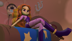 Size: 1920x1080 | Tagged: safe, artist:blumppidy, adagio dazzle, equestria girls, g4, 3d, bed, female, golden oaks library, looking at you, sitting, solo, source filmmaker