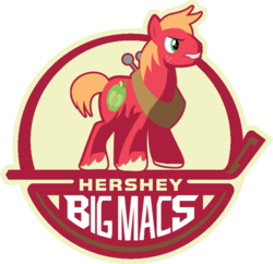 Size: 717x695 | Tagged: safe, artist:lyraheartstrngs, big macintosh, earth pony, pony, g4, ahl, hershey bears, hockey, logo, logo parody, male, solo, stallion