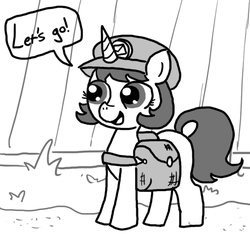 Size: 640x600 | Tagged: safe, artist:ficficponyfic, oc, oc only, oc:joyride, pony, unicorn, colt quest, child, cute, dirt, female, filly, foal, grass, happy, hat, horn, innocent, letter, mail, mailbag, mailmare, mailmare hat, mailpony, smiling, story included