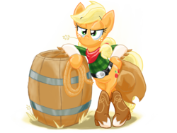 Size: 1600x1200 | Tagged: safe, artist:blehmaster7, applejack, earth pony, pony, g4, barrel, bipedal, boots, clothes, cowboy boots, female, rope, shoes, simple background, solo, transparent background