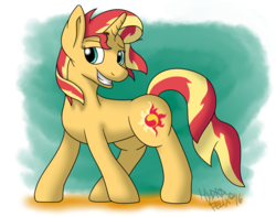 Size: 1280x1011 | Tagged: safe, artist:felix-and-hydra, sunset shimmer, pony, unicorn, g4, female, grin, smiling, solo