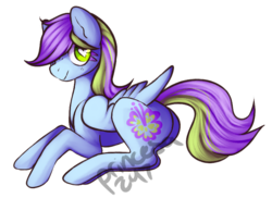 Size: 761x555 | Tagged: safe, artist:princesa247, oc, oc only, oc:tropical feathertang, pegasus, pony, female, mare, prone, simple background, solo