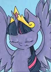 Size: 3415x4815 | Tagged: safe, artist:cutepencilcase, twilight sparkle, alicorn, pony, g4, eyes closed, female, mare, portrait, solo, spread wings, traditional art, twilight sparkle (alicorn)