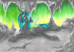 Size: 2331x1650 | Tagged: dead source, safe, artist:bertthefrenchunicorn, queen chrysalis, changeling, changeling queen, g4, female, solo