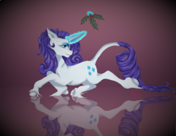 Size: 4351x3384 | Tagged: safe, artist:houghtaling6, rarity, classical unicorn, g4, female, holly, holly mistaken for mistletoe, horn, leonine tail, looking at you, magic, smirk, solo, unshorn fetlocks