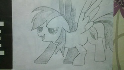 Size: 1664x936 | Tagged: safe, rainbow dash, g4, female, monochrome, solo, trace, traditional art