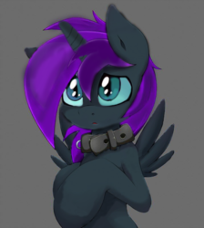 Size: 600x669 | Tagged: dead source, safe, artist:adamirvine, artist:grumblepluck, edit, oc, oc only, oc:nyx, alicorn, pony, alicorn oc, collar, pony pet, simple background, solo