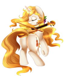 Size: 1722x2003 | Tagged: safe, artist:pridark, oc, oc only, oc:scheherazade, pony, unicorn, butt, eyes closed, female, magic, music, musical instrument, performance, playing, plot, simple background, solo, transparent background, violin