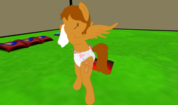 Size: 1440x850 | Tagged: safe, artist:drizzle-star, oc, oc only, oc:caramel drizzle, pony, 3d, bipedal, diaper, handkerchief, non-baby in diaper, nose blowing, second life, solo, tissue