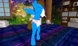 Size: 1440x850 | Tagged: safe, artist:drizzle-star, oc, oc only, oc:blaine, pony, 3d, bipedal, diaper, handkerchief, non-baby in diaper, nose blowing, second life, solo, tissue