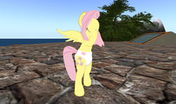 Size: 1440x853 | Tagged: safe, artist:drizzle-star, fluttershy, g4, 3d, diaper, female, handkerchief, non-baby in diaper, nose blowing, second life, solo, tissue
