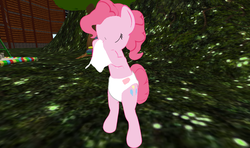 Size: 1440x853 | Tagged: safe, artist:drizzle-star, pinkie pie, g4, 3d, diaper, female, handkerchief, non-baby in diaper, nose blowing, second life, solo, tissue