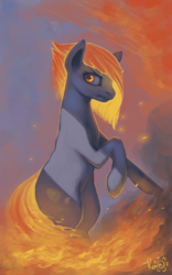 Size: 1200x1920 | Tagged: safe, artist:rain-gear, limestone pie, earth pony, pony, g4, female, mane on fire, mare, rearing, solo, tail on fire