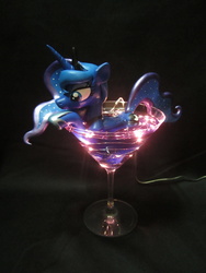 Size: 3240x4320 | Tagged: safe, artist:earthenpony, princess luna, pony, g4, alcohol, cup of pony, food, irl, lights, martini, micro, photo, sculpture, solo